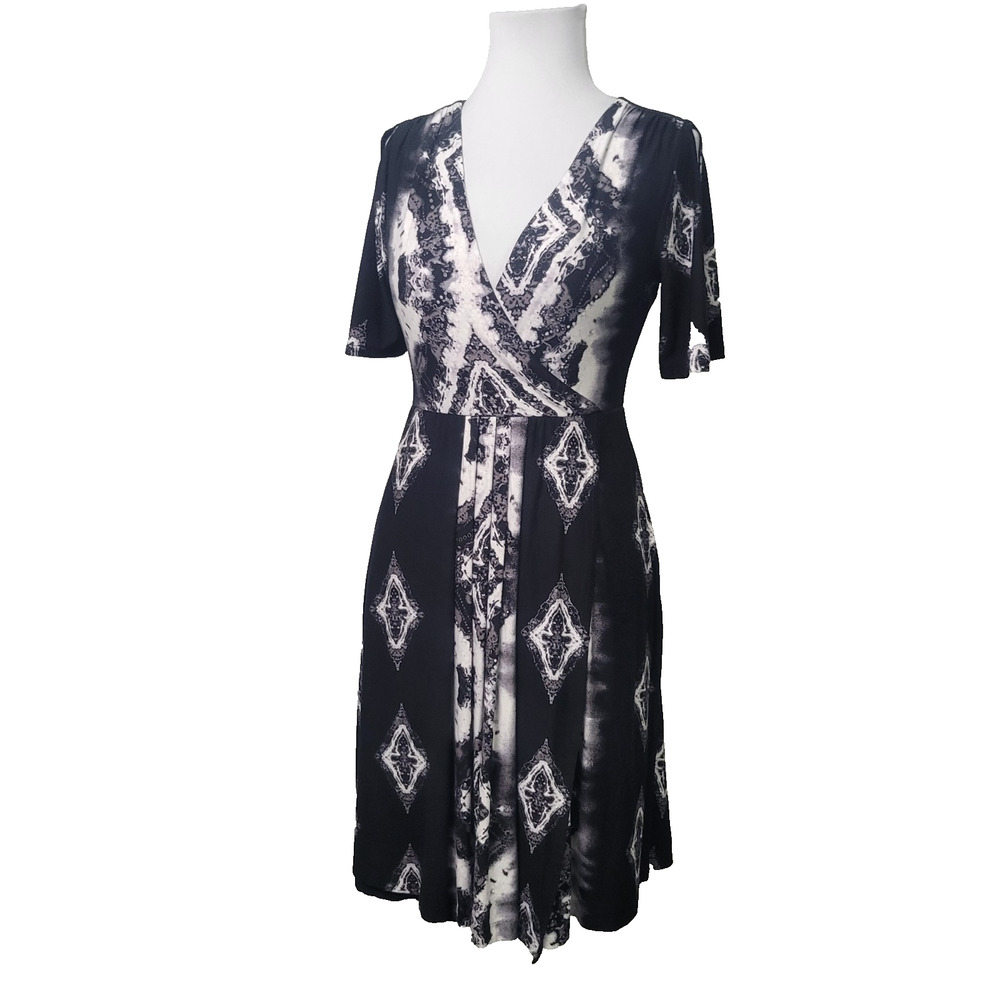 SOMA Dresses Open Shoulder Faux Wrap Short Sleeve Santa Clara Black XS NWT $69‎